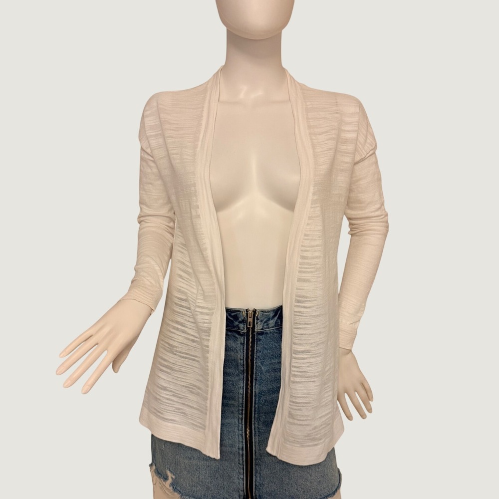 Ann Taylor LOFT Womens Petites White Slub Knit Open Front Cardigan Sweater XSP